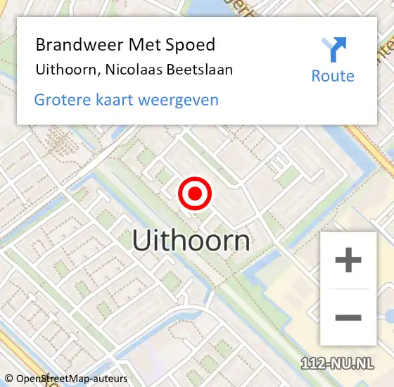 Locatie op kaart van de 112 melding: Brandweer Met Spoed Naar Uithoorn, Nicolaas Beetslaan op 22 februari 2021 11:02