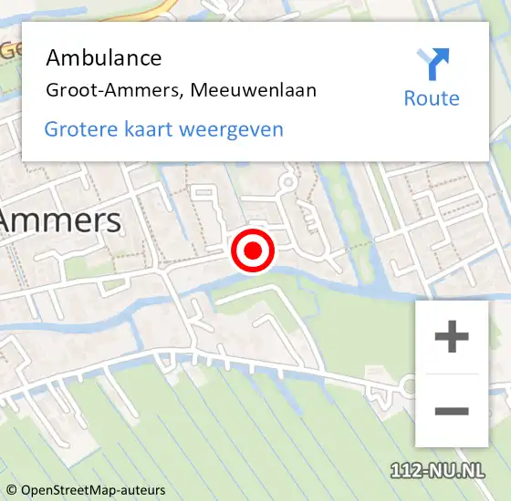 Locatie op kaart van de 112 melding: Ambulance Groot-Ammers, Meeuwenlaan op 22 februari 2021 11:27