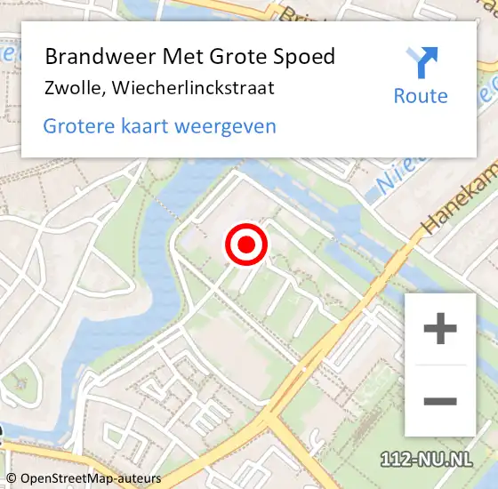 Locatie op kaart van de 112 melding: Brandweer Met Grote Spoed Naar Zwolle, Wiecherlinckstraat op 22 februari 2021 12:12