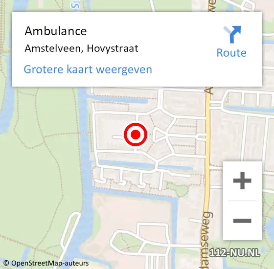 Locatie op kaart van de 112 melding: Ambulance Amstelveen, Hovystraat op 22 februari 2021 13:14