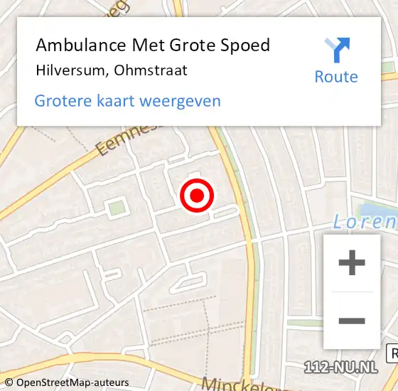 Locatie op kaart van de 112 melding: Ambulance Met Grote Spoed Naar Hilversum, Ohmstraat op 2 juni 2014 21:22