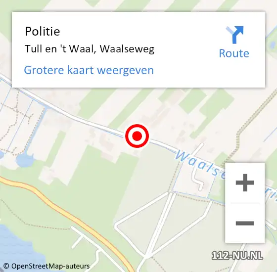 Locatie op kaart van de 112 melding: Politie Tull en 't Waal, Waalseweg op 22 februari 2021 13:33