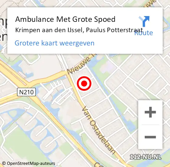 Locatie op kaart van de 112 melding: Ambulance Met Grote Spoed Naar Krimpen aan den IJssel, Paulus Potterstraat op 2 juni 2014 21:29