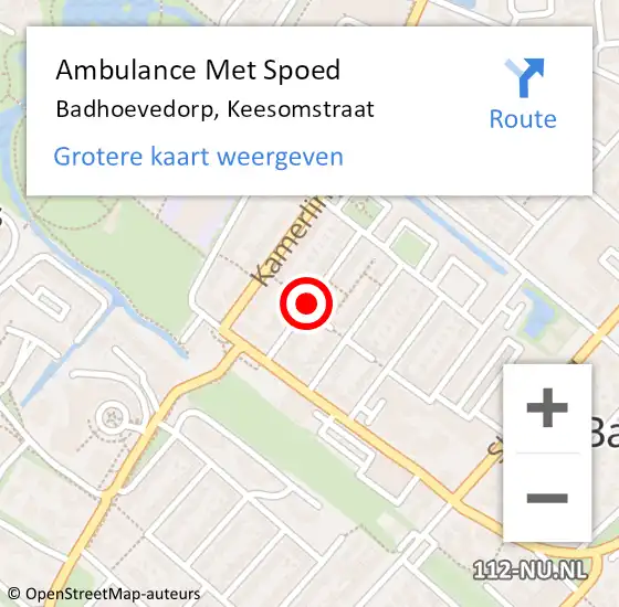 Locatie op kaart van de 112 melding: Ambulance Met Spoed Naar Badhoevedorp, Keesomstraat op 22 februari 2021 13:53