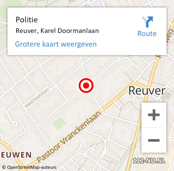 Locatie op kaart van de 112 melding: Politie Reuver, Karel Doormanlaan op 22 februari 2021 14:07