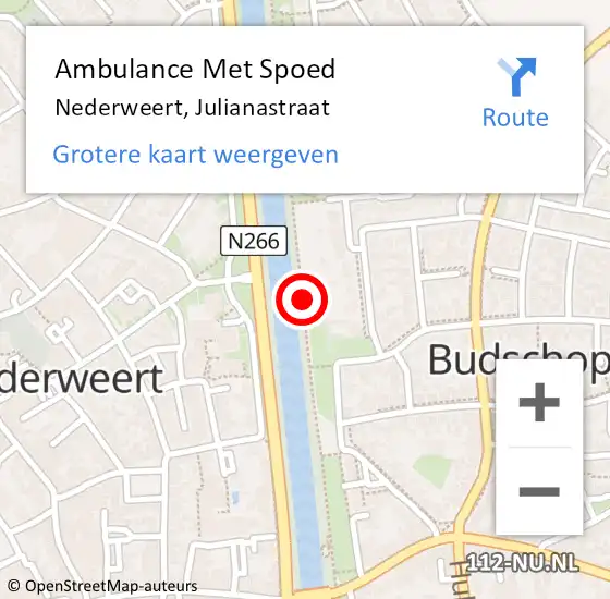 Locatie op kaart van de 112 melding: Ambulance Met Spoed Naar Nederweert, Julianastraat op 22 februari 2021 14:14