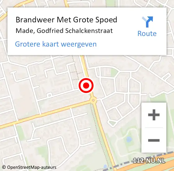 Locatie op kaart van de 112 melding: Brandweer Met Grote Spoed Naar Made, Godfried Schalckenstraat op 22 februari 2021 15:12
