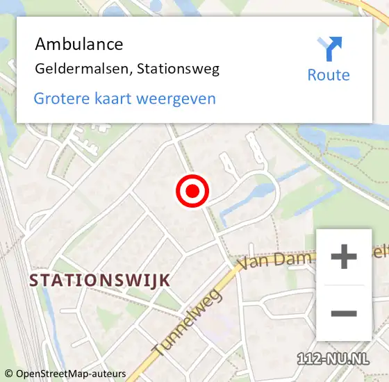 Locatie op kaart van de 112 melding: Ambulance Geldermalsen, Stationsweg op 22 februari 2021 15:47
