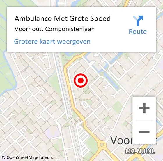 Locatie op kaart van de 112 melding: Ambulance Met Grote Spoed Naar Voorhout, Componistenlaan op 22 februari 2021 18:53