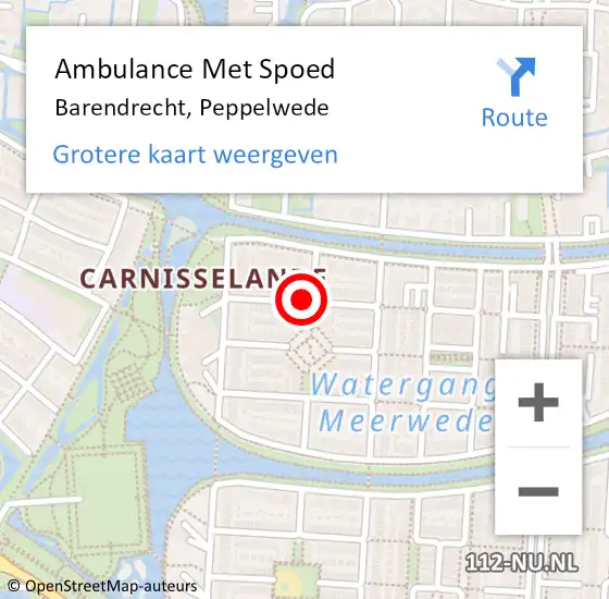 Locatie op kaart van de 112 melding: Ambulance Met Spoed Naar Barendrecht, Peppelwede op 22 februari 2021 20:24