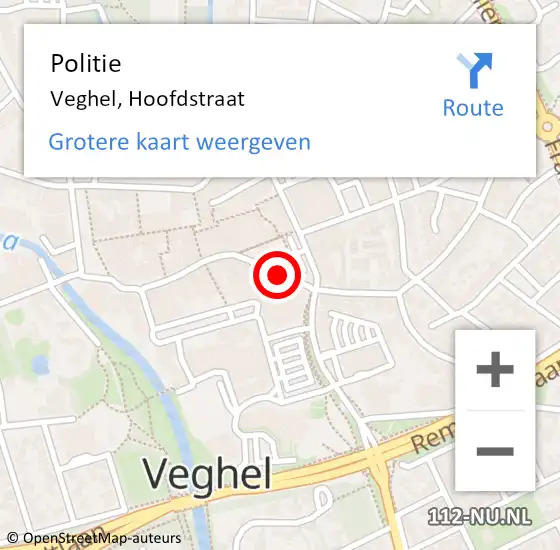 Locatie op kaart van de 112 melding: Politie Veghel, Hoofdstraat op 22 februari 2021 21:21