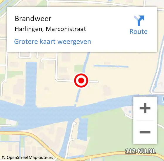 Locatie op kaart van de 112 melding: Brandweer Harlingen, Marconistraat op 22 februari 2021 22:07