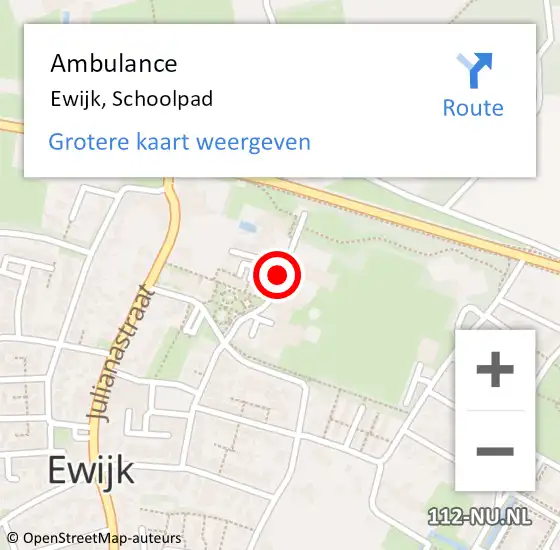 Locatie op kaart van de 112 melding: Ambulance Ewijk, Schoolpad op 23 februari 2021 08:09