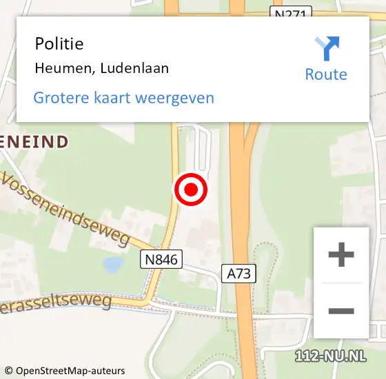 Locatie op kaart van de 112 melding: Politie Heumen, Ludenlaan op 23 februari 2021 08:59