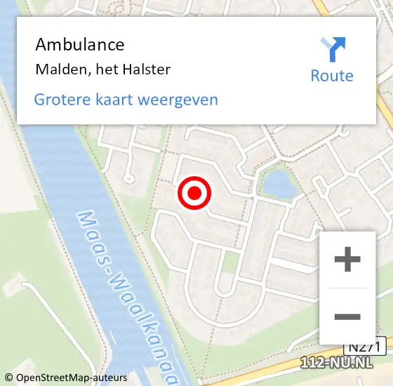 Locatie op kaart van de 112 melding: Ambulance Malden, het Halster op 23 februari 2021 09:14