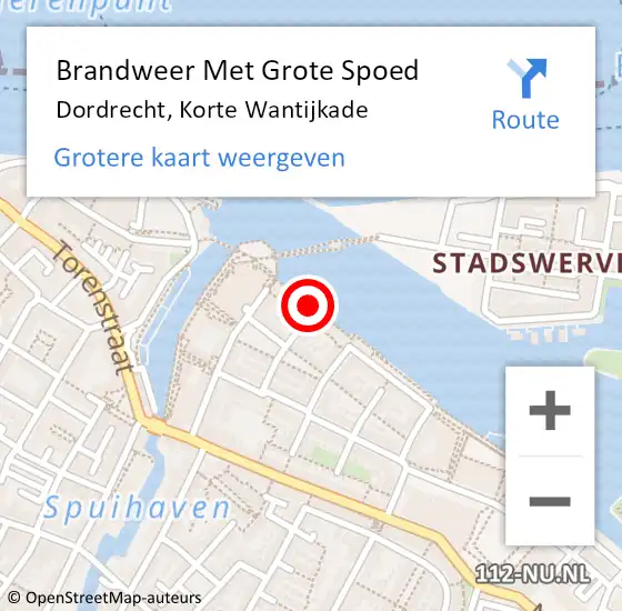 Locatie op kaart van de 112 melding: Brandweer Met Grote Spoed Naar Dordrecht, Korte Wantijkade op 23 februari 2021 10:11