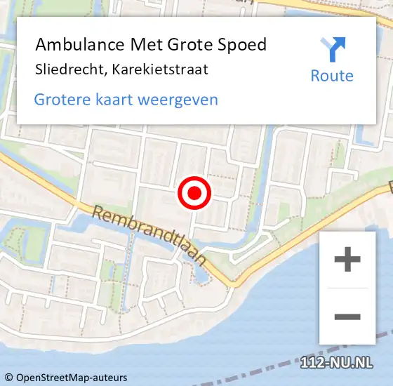 Locatie op kaart van de 112 melding: Ambulance Met Grote Spoed Naar Sliedrecht, Karekietstraat op 23 februari 2021 10:28