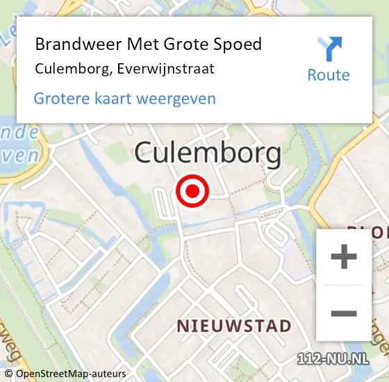 Locatie op kaart van de 112 melding: Brandweer Met Grote Spoed Naar Culemborg, Everwijnstraat op 23 februari 2021 11:05