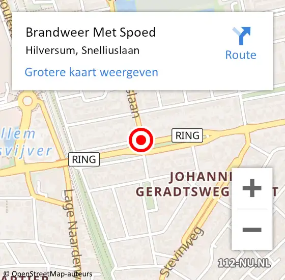 Locatie op kaart van de 112 melding: Brandweer Met Spoed Naar Hilversum, Snelliuslaan op 23 februari 2021 11:36