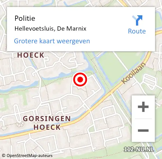 Locatie op kaart van de 112 melding: Politie Hellevoetsluis, De Marnix op 23 februari 2021 12:21