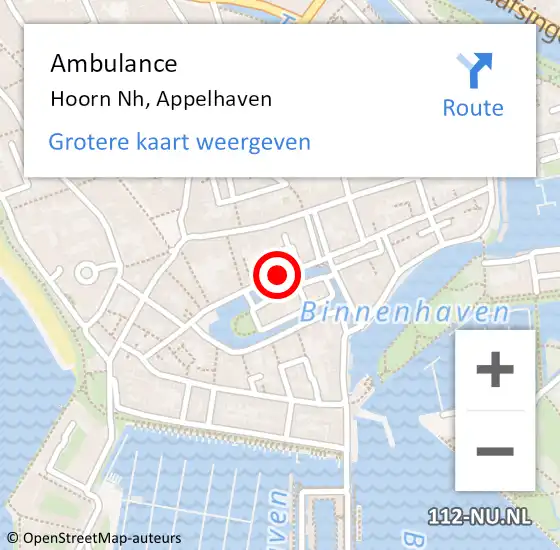 Locatie op kaart van de 112 melding: Ambulance Hoorn Nh, Appelhaven op 23 februari 2021 12:31