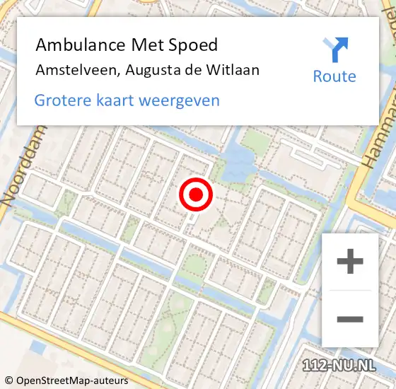 Locatie op kaart van de 112 melding: Ambulance Met Spoed Naar Amstelveen, Augusta de Witlaan op 23 februari 2021 12:45