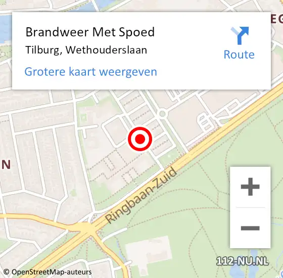 Locatie op kaart van de 112 melding: Brandweer Met Spoed Naar Tilburg, Wethouderslaan op 23 februari 2021 14:09