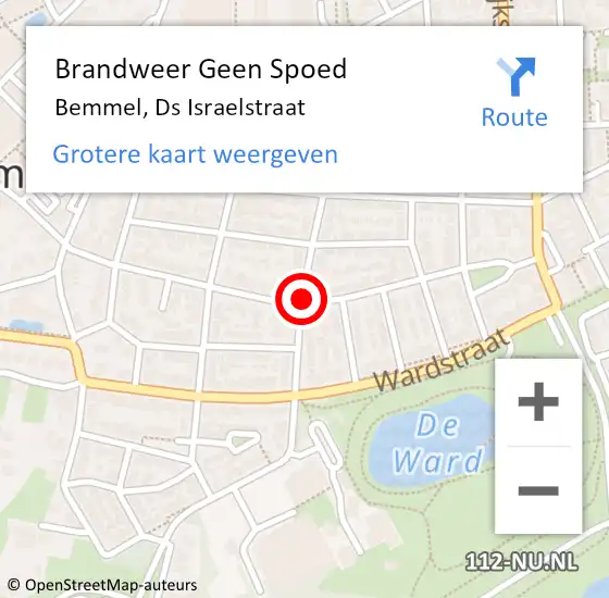 Locatie op kaart van de 112 melding: Brandweer Geen Spoed Naar Bemmel, Ds Israelstraat op 23 februari 2021 14:42