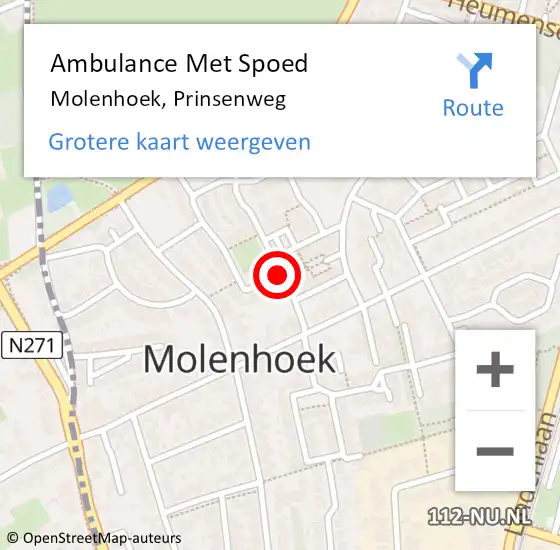 Locatie op kaart van de 112 melding: Ambulance Met Spoed Naar Molenhoek, Prinsenweg op 23 februari 2021 17:45