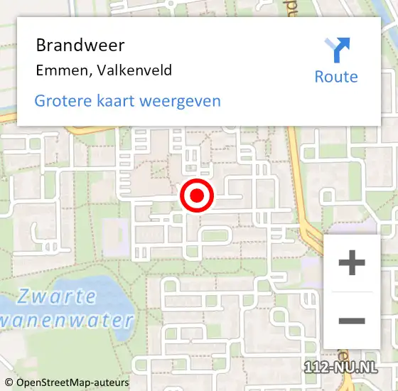 Locatie op kaart van de 112 melding: Brandweer Emmen, Valkenveld op 23 februari 2021 18:55