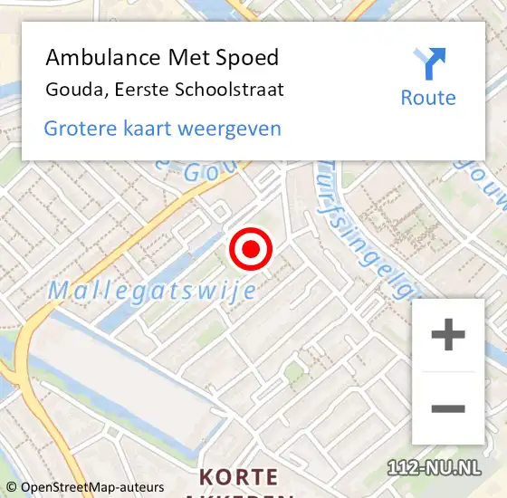 Locatie op kaart van de 112 melding: Ambulance Met Spoed Naar Gouda, Eerste Schoolstraat op 3 juni 2014 04:48