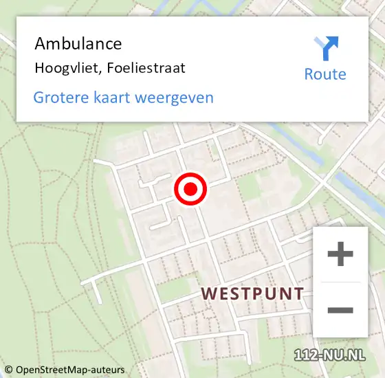 Locatie op kaart van de 112 melding: Ambulance Hoogvliet, Foeliestraat op 24 februari 2021 08:38