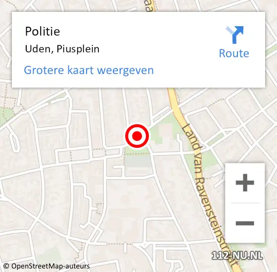 Locatie op kaart van de 112 melding: Politie Uden, Piusplein op 24 februari 2021 09:43