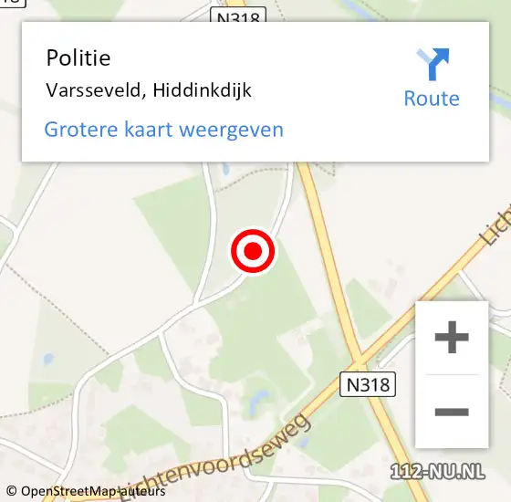 Locatie op kaart van de 112 melding: Politie Varsseveld, Hiddinkdijk op 24 februari 2021 10:32