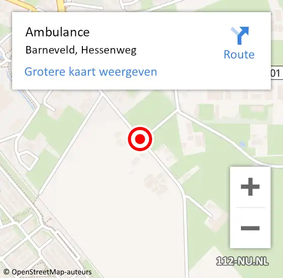Locatie op kaart van de 112 melding: Ambulance Barneveld, Hessenweg op 24 februari 2021 11:47