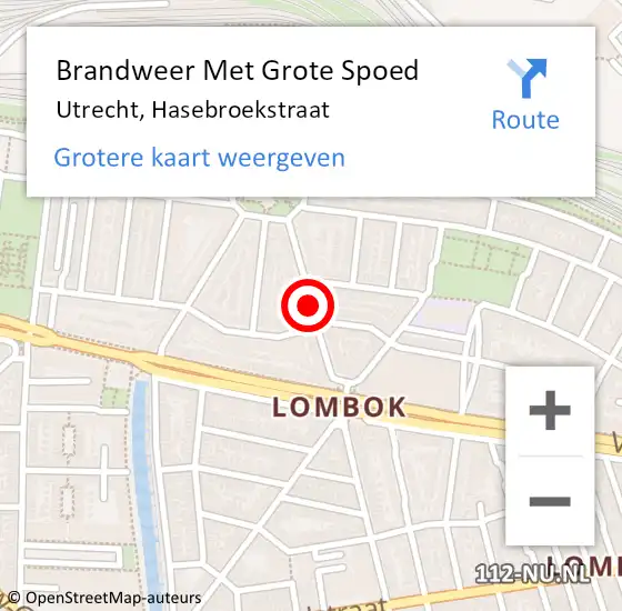 Locatie op kaart van de 112 melding: Brandweer Met Grote Spoed Naar Utrecht, Hasebroekstraat op 24 februari 2021 11:50