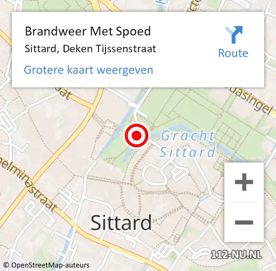 Locatie op kaart van de 112 melding: Brandweer Met Spoed Naar Sittard, Deken Tijssenstraat op 24 februari 2021 14:56