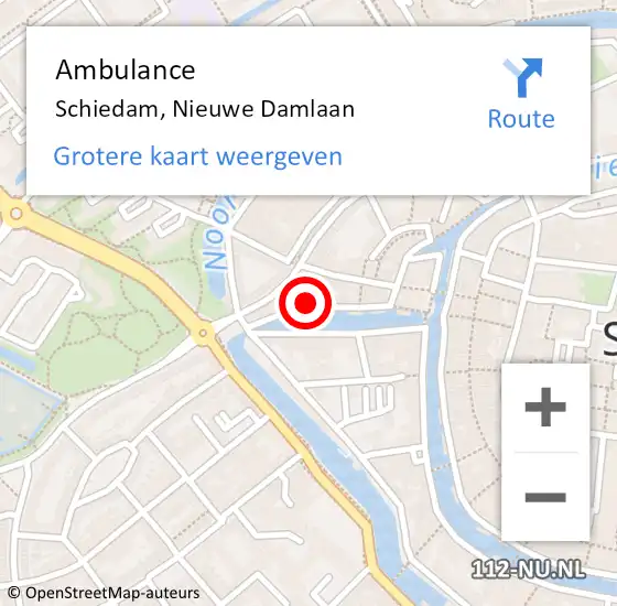 Locatie op kaart van de 112 melding: Ambulance Schiedam, Nieuwe Damlaan op 24 februari 2021 15:05