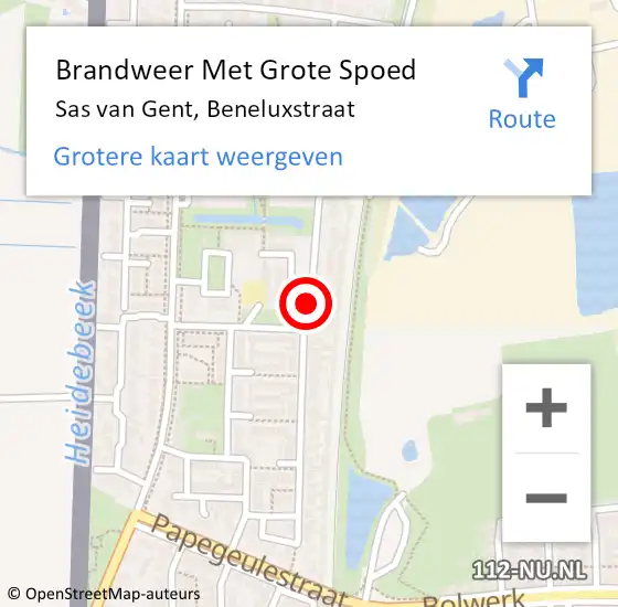 Locatie op kaart van de 112 melding: Brandweer Met Grote Spoed Naar Sas van Gent, Beneluxstraat op 24 februari 2021 15:52