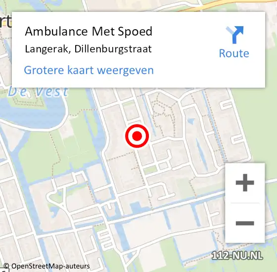 Locatie op kaart van de 112 melding: Ambulance Met Spoed Naar Langerak, Dillenburgstraat op 24 februari 2021 18:08