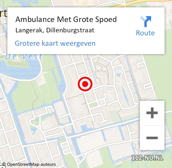 Locatie op kaart van de 112 melding: Ambulance Met Grote Spoed Naar Langerak, Dillenburgstraat op 24 februari 2021 18:10