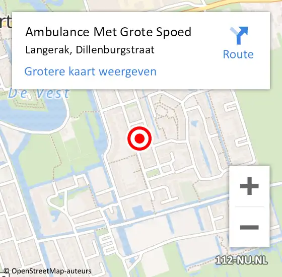 Locatie op kaart van de 112 melding: Ambulance Met Grote Spoed Naar Langerak, Dillenburgstraat op 24 februari 2021 18:12