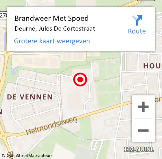 Locatie op kaart van de 112 melding: Brandweer Met Spoed Naar Deurne, Jules De Cortestraat op 24 februari 2021 19:23