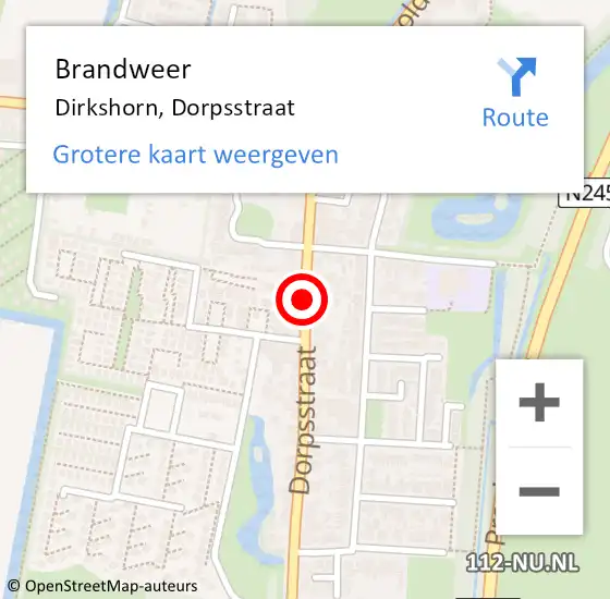 Locatie op kaart van de 112 melding: Brandweer Dirkshorn, Dorpsstraat op 24 februari 2021 19:46