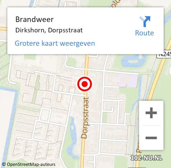 Locatie op kaart van de 112 melding: Brandweer Dirkshorn, Dorpsstraat op 24 februari 2021 19:51