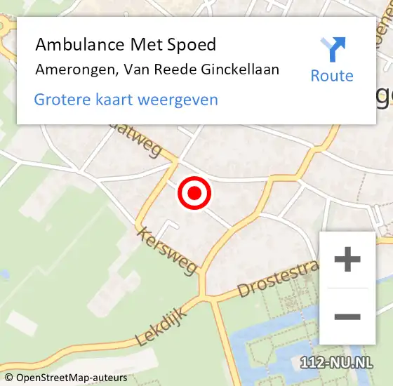 Locatie op kaart van de 112 melding: Ambulance Met Spoed Naar Amerongen, Van Reede Ginckellaan op 3 juni 2014 08:33