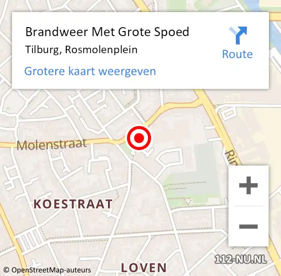 Locatie op kaart van de 112 melding: Brandweer Met Grote Spoed Naar Tilburg, Rosmolenplein op 24 februari 2021 20:53