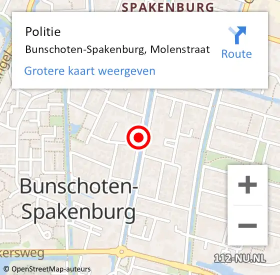 Locatie op kaart van de 112 melding: Politie Bunschoten-Spakenburg, Molenstraat op 25 februari 2021 08:17