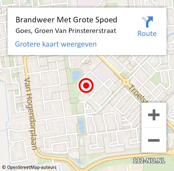 Locatie op kaart van de 112 melding: Brandweer Met Grote Spoed Naar Goes, Groen Van Prinstererstraat op 25 februari 2021 08:24