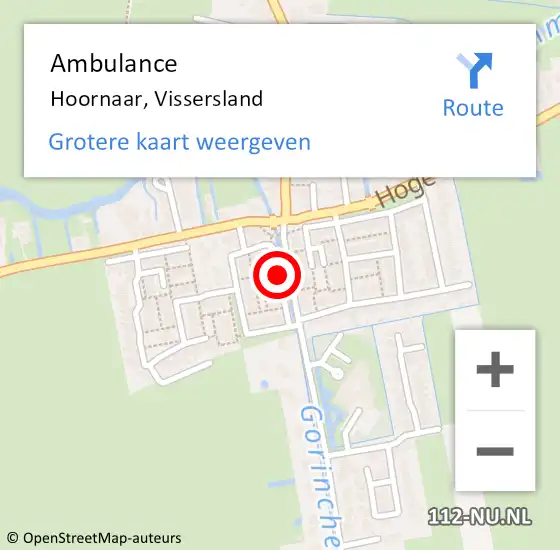Locatie op kaart van de 112 melding: Ambulance Hoornaar, Vissersland op 25 februari 2021 09:21